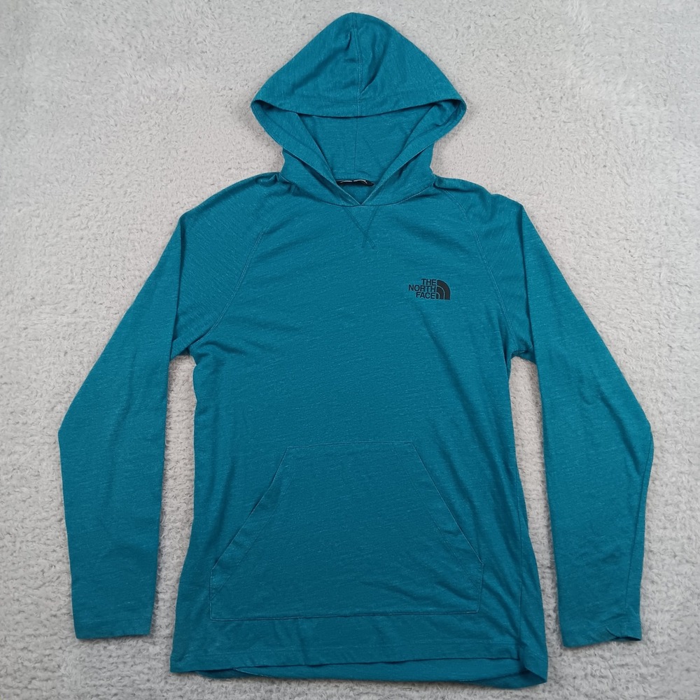 The North Face Hoodie Pullover Mens M‎ Teal Blue Lightweight Heathered Jersey